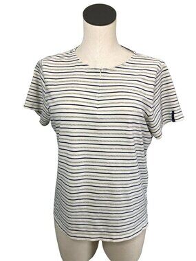 Liz Claiborne Top Shirt Pullover Striped Womens LP 1/4 Zip Short Sleeves Biege